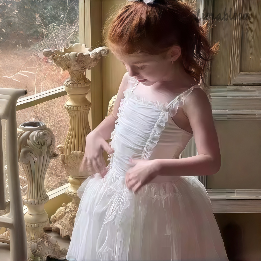 Formal Skirt - فستان أبيض للفتيات الصغيرات بحمالات رفيعة