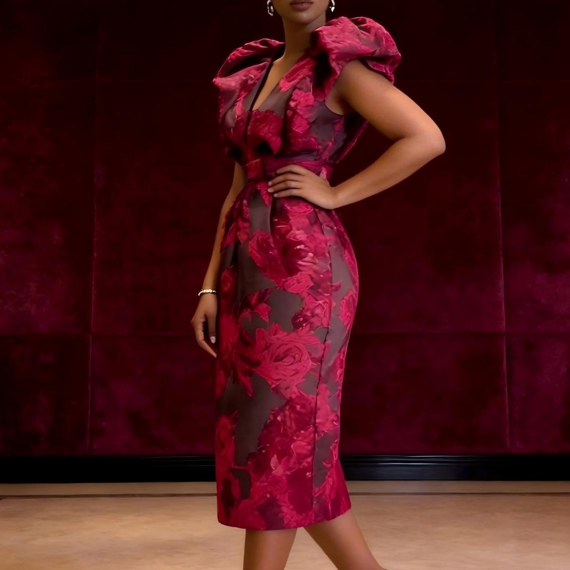Midi Dress - فستان كوكتيل QMANSHA مقاس كبير بلون