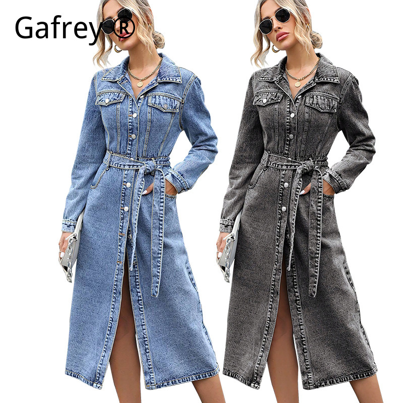 Midi Dress - فستان جينز نسائي بأكمام طويلة للخريف