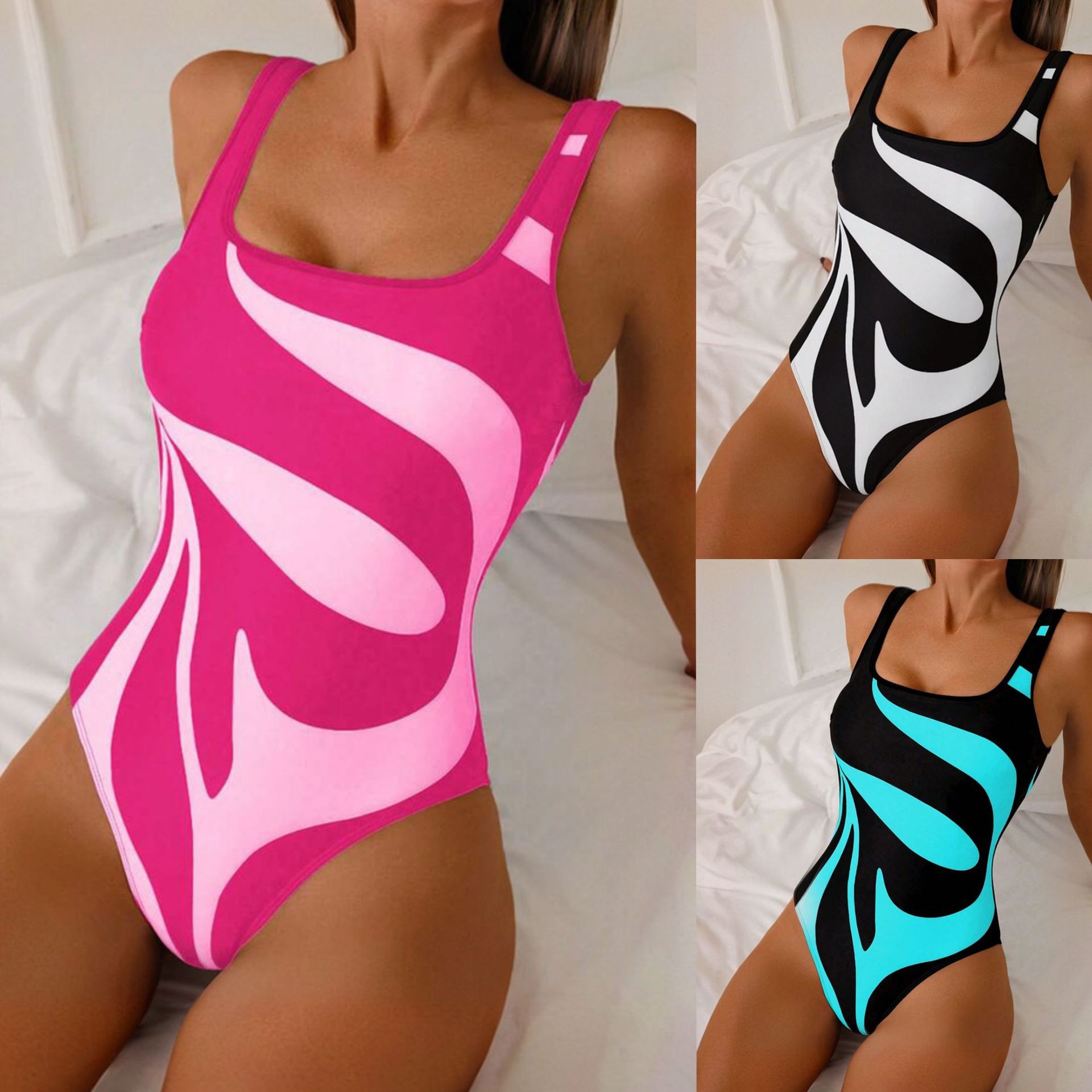 Womens Suit - ملابس سباحة نسائية تانكيني بطباعة تجريدية،