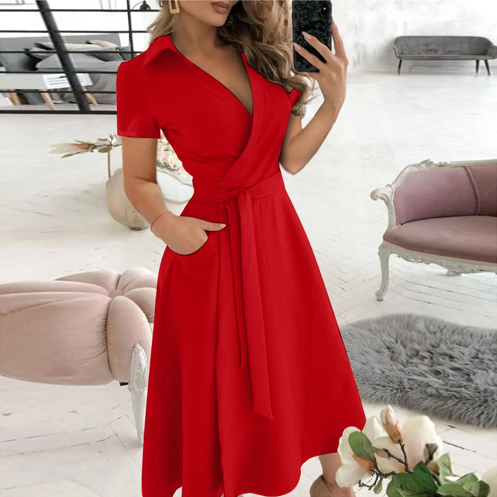 فستان نسائي مكشكش بأكمام طويلة - مراجعة Women'S Red Formal Wear وسعره