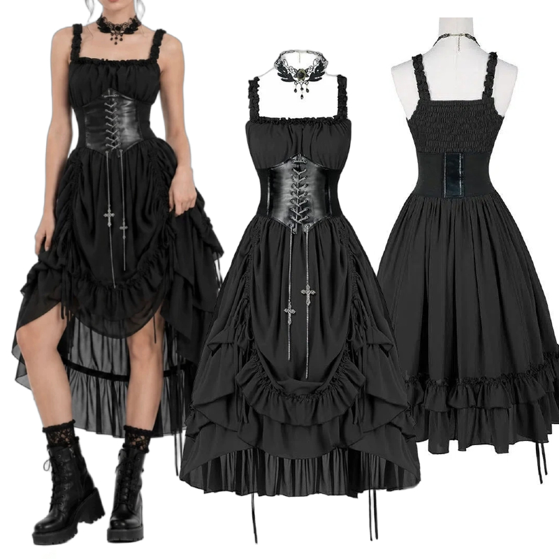 فستان نسائي قوطي أسود بتصميم ك - مراجعة Midi Dress وسعره