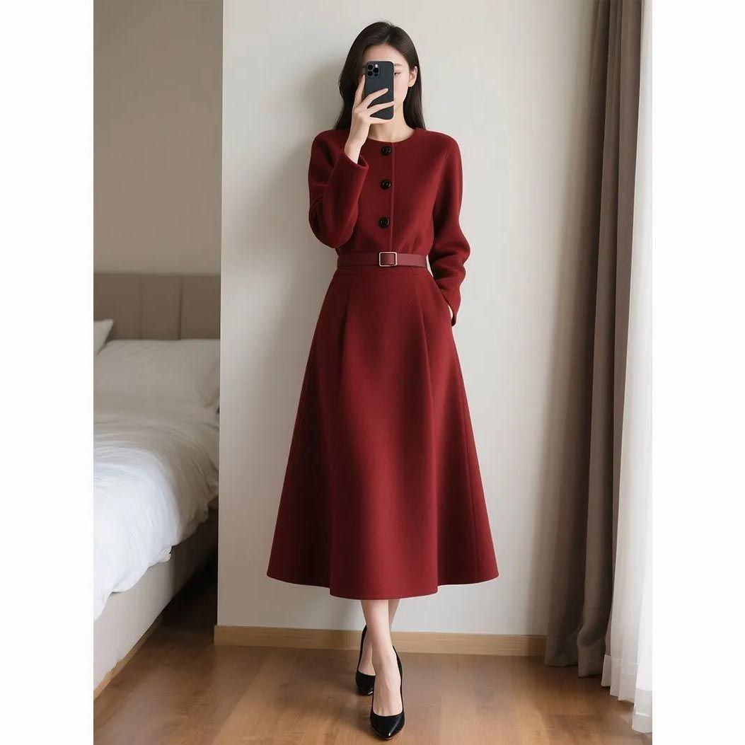 فستان طويل الأكمام بحزام خصر ب - مراجعة Women'S Red Formal Wear وسعره