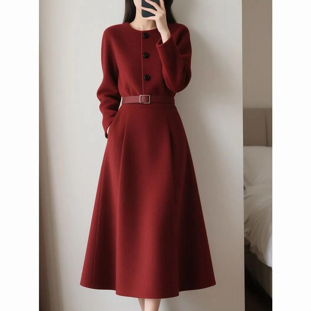 فستان طويل الأكمام بحزام خصر ب - مراجعة Women'S Red Formal Wear وسعره